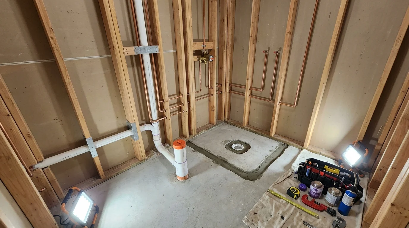 Bathroom rough-in plumbing during remodel by Johns Plumbing LLC in Shrub Oak