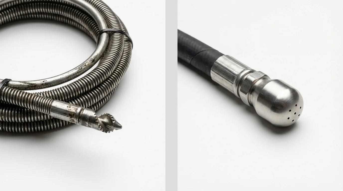 Drain snake cable and hydro jetting nozzle used for drain cleaning in Shrub Oak, NY