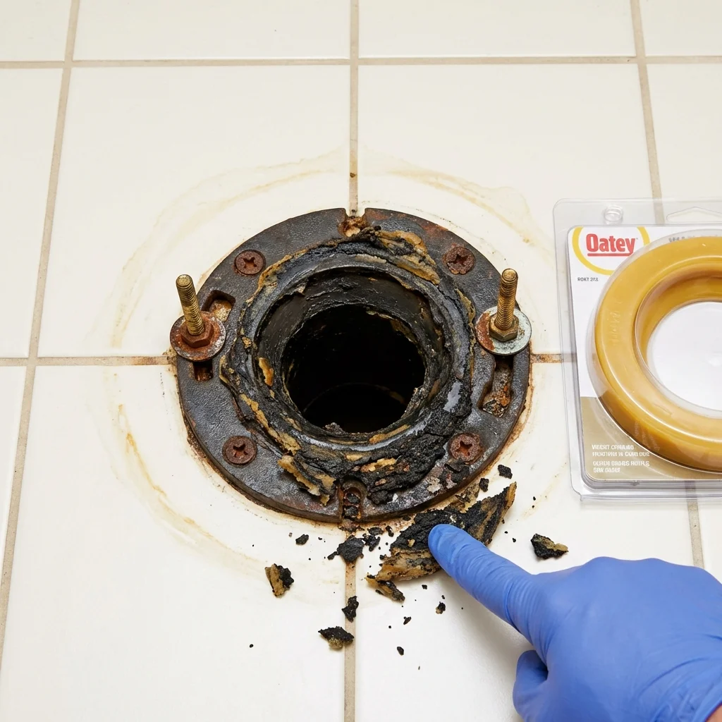 Failed wax ring showing water seepage at the base of a toilet in a Shrub Oak, NY home